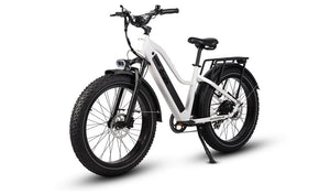 Dirwin Pioneer Step-thru Fat Tire Electric Bike White Left Angle