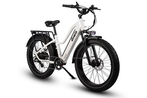 Dirwin Pioneer Step-thru Fat Tire Electric Bike White Right Angle