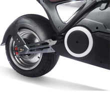 Load image into Gallery viewer, MotoTec Typhoon 72v 30ah 3000w Lithium Electric Scooter Gray Lower angle wheel