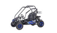 A black MotoTec Mud Monster XL 212cc 2 Seat Go Kart with full suspension, featuring a roll cage, four wheels, and designed for off-road use.
